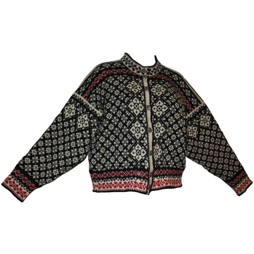 Vintage Selbu Norwegian Wool Cardigan Fair Isle Nordic Heritage Sweater SZ Small - Picture 12 of 14